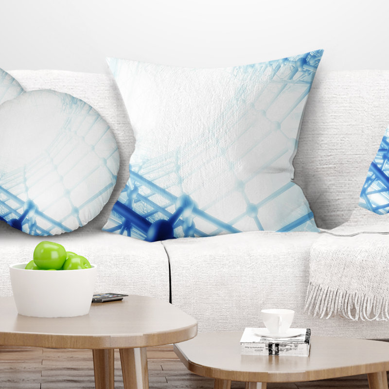 Motif 3D abstrait bleu - Coussin imprimé abstrait, 16 po x 1 po, Carré