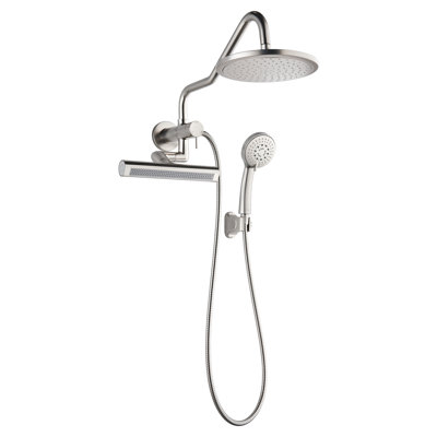 FORNO ACQUA AcquaFALL Mini Shower Head, Brushed Nickel Finish, Overhead Rainfall Shower, 7 Function Diverter, Handheld Shower Head, Body Jets, 2.5 GPM Flow Rate