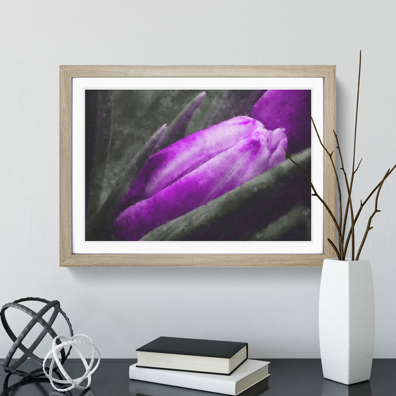 Purple Tulip Flowers Vol.2 - Framed Print, 48cm H x 65cm W x 2cm D, Oak Framed