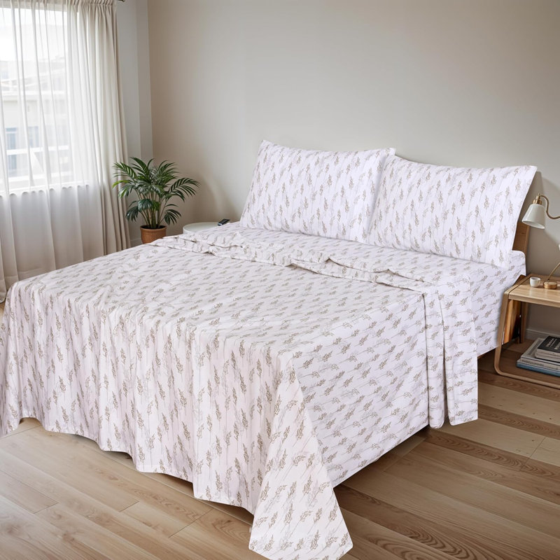 Ensemble de draps en flanelle 100% coton, 4 pièces, draps d'automne chauds et douillets de 16 po, Paille séchée / floral