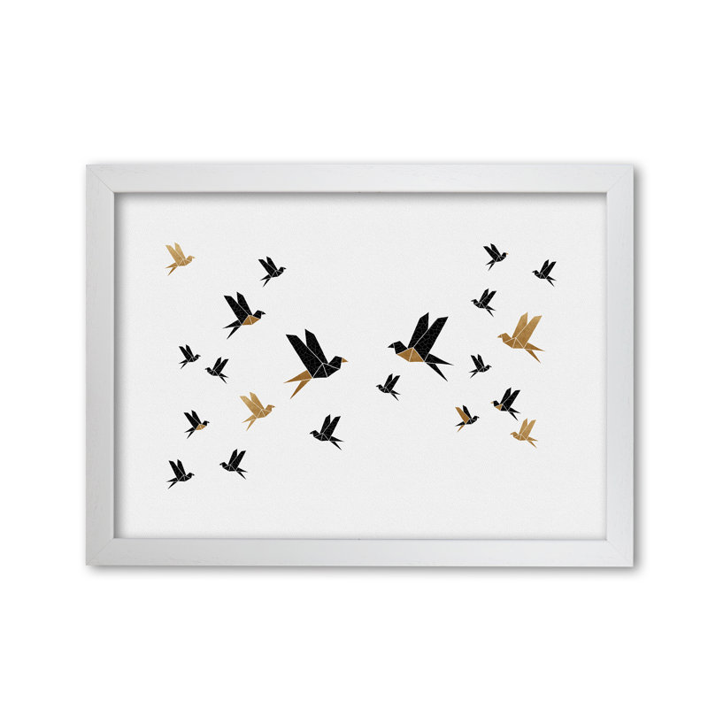 Orara Origami Birds Collage III - Print, White Framed, 45cm H x 33cm W x 2cm D