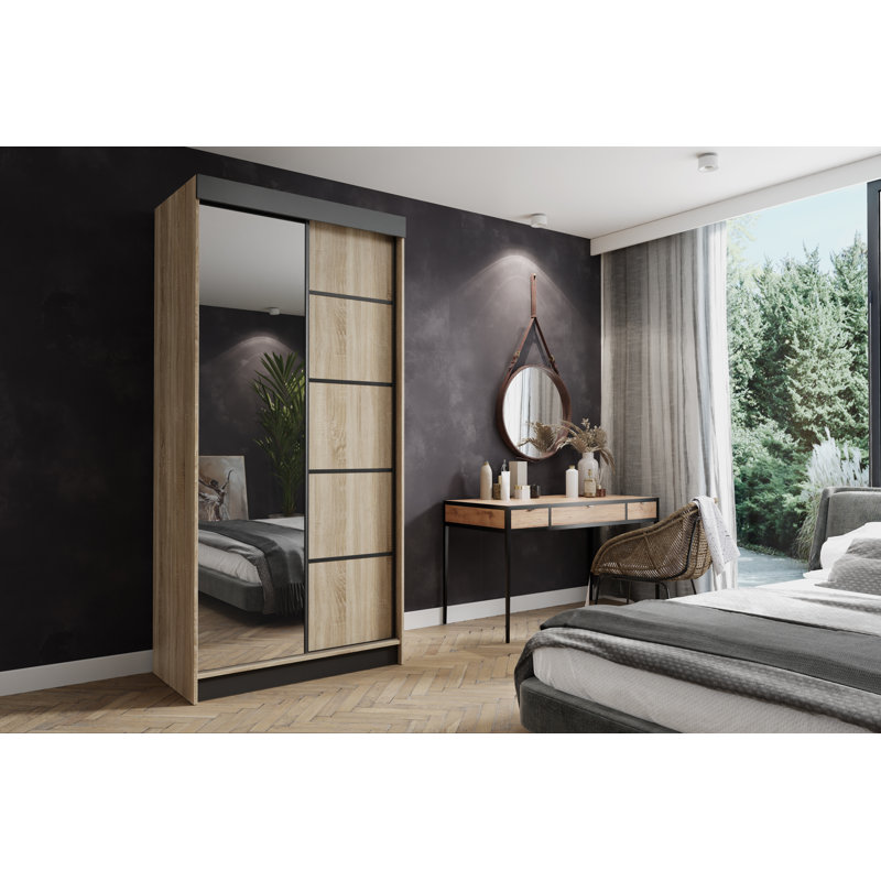 Bohner Solid + Manufactured Wood Wardrobe, Natural/Black