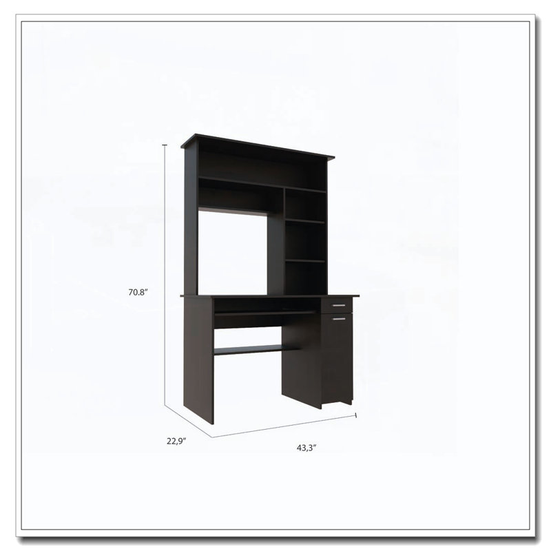 Bureau d'ordinateur à 7 tiroirs avec huche Black Wengue, Noir