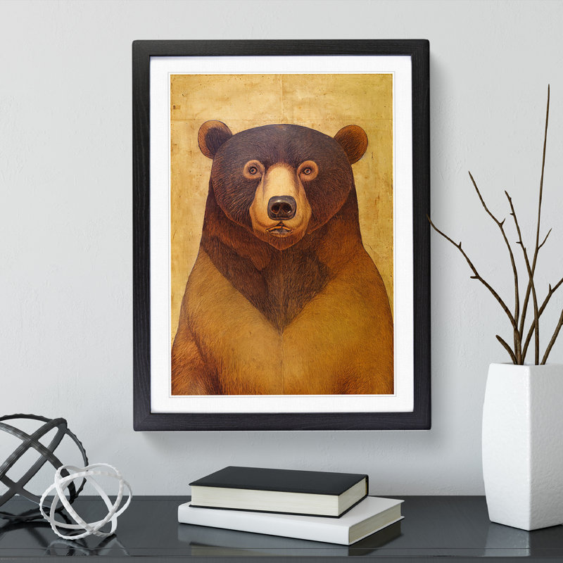 Bear Illustration - Single Picture Frame Print, 64cm H x 46cm W x 2cm D, Black Framed