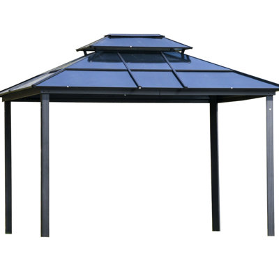 10' X 12' Gazebo Canopy With Polycarbonate Roof, Aluminum Frame, Outdoor Amusement For Patio, Garden, Backyard, Deck, Lawn, Gray Relaxing -