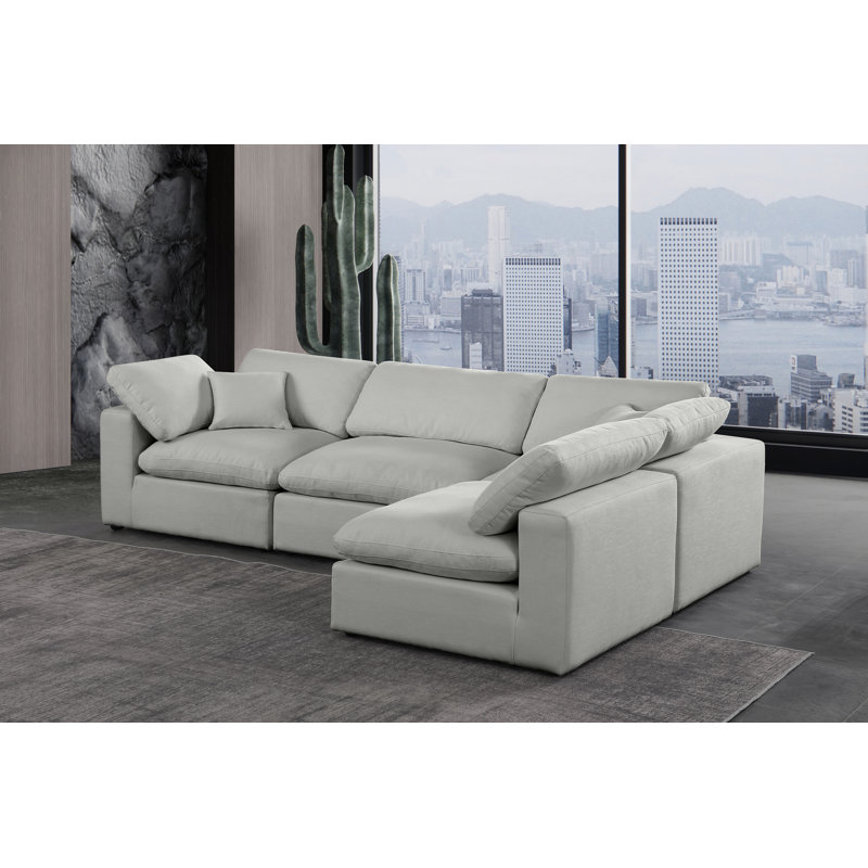 Ivola Upholstered L-Shaped Sectional Reversible, Grey Linen Textured Fabric