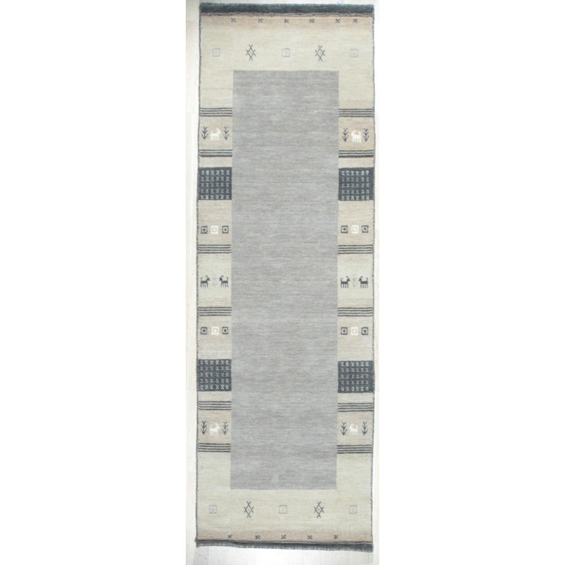 Handloomed Gray Gabbeh Tribal Wool Area Rug, 8' x 10'