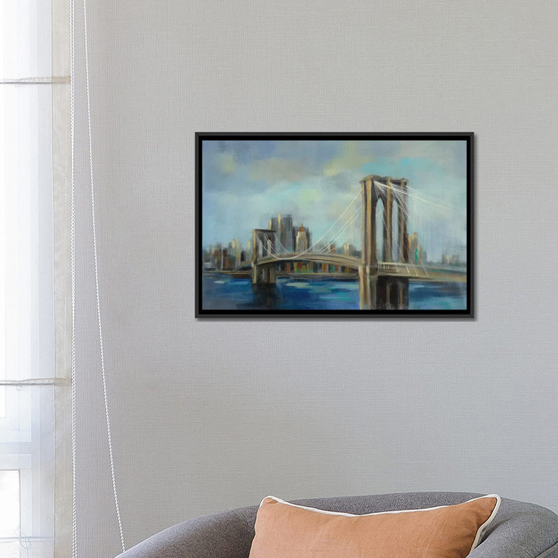 « brooklyn bridge », reproduction sur toile, H 18 po x l 26 po x P 1,5 po, Toile avec cadre noir, Pas de tapis
