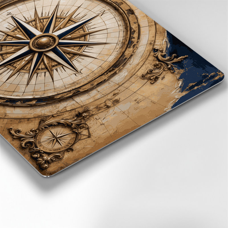 Nautical Vintage navigation compass Brown Metal Wall Art, 132" H x 168" W x 0.05" D