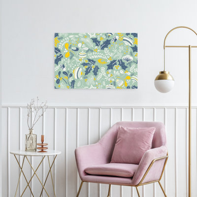 Winter Holly Berry Birds Abstract Contemporary Bird Pine Nature Winter Wall Art Print