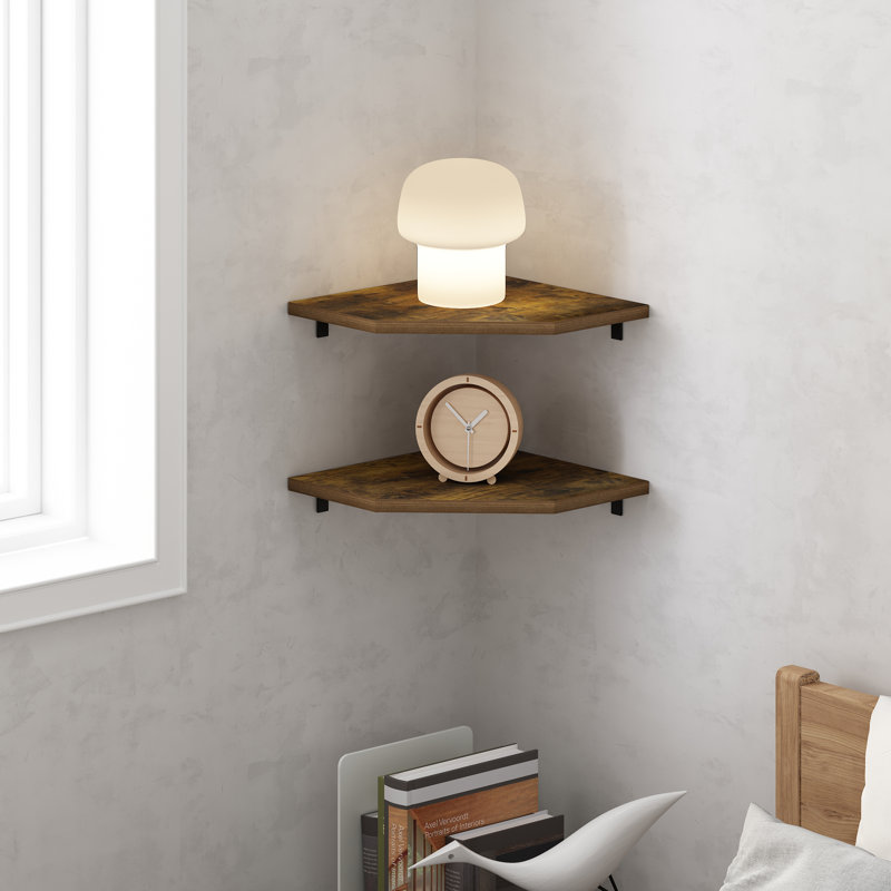 Presciliano 2 Piece Hexagon Bracket Shelf, Amber Pine