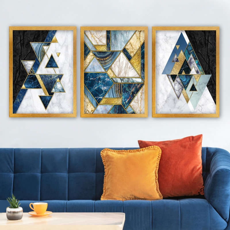 3 Piece Single Picture Frame Print on Wood, Brown Framed