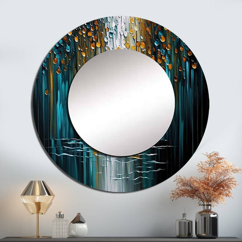 Oleeta, nature abstraite, arbres, peinture I - miroir mural abstrait unique, miroir rond moderne, impression sur métal