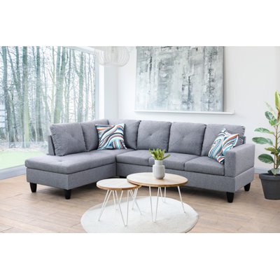 Grey Linen 2-Piece Sectional Sofa Set with Chaise