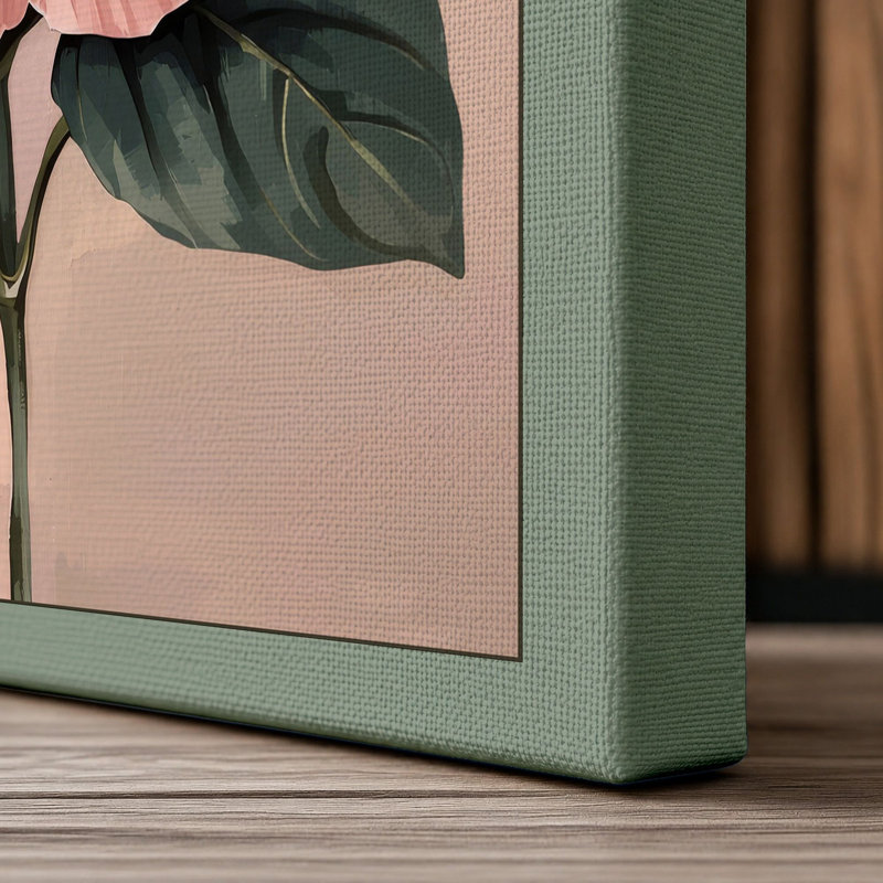 Pink Hibiscus Botanical - Wrapped Canvas, 18x12 - 45.7 x 30.5 cm, Sage Border