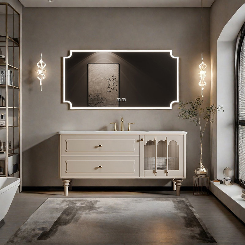 Armoire de salle de bain rétro, Crème, crème, 51"