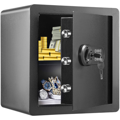 Coffre-fort domestique de 51 litres (1,8 pied cube), en acier, avec clavier numérique et 2 clés, dimensions : 40 x 33 x 43 cm (15,8 x 13 x 16,9 pouces). Coffre-fort avec sac ignifugé. Protège argent, or, bijoux et documents pour la maison ou l’hôtel.