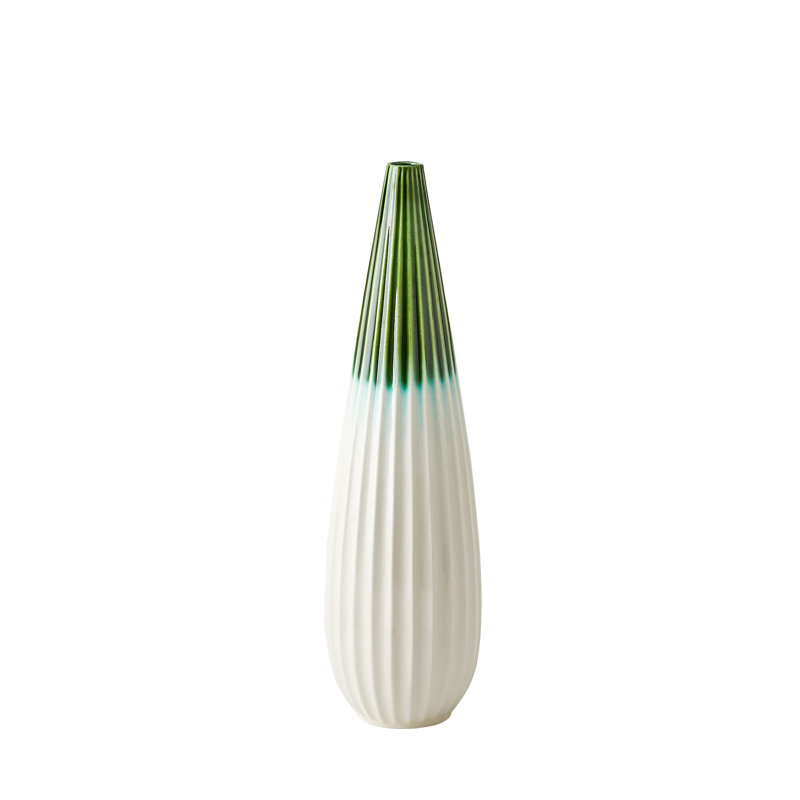 Furrow Handmade Ceramic Table Vase, 14" H x 4" W x 4" D, Deep Green