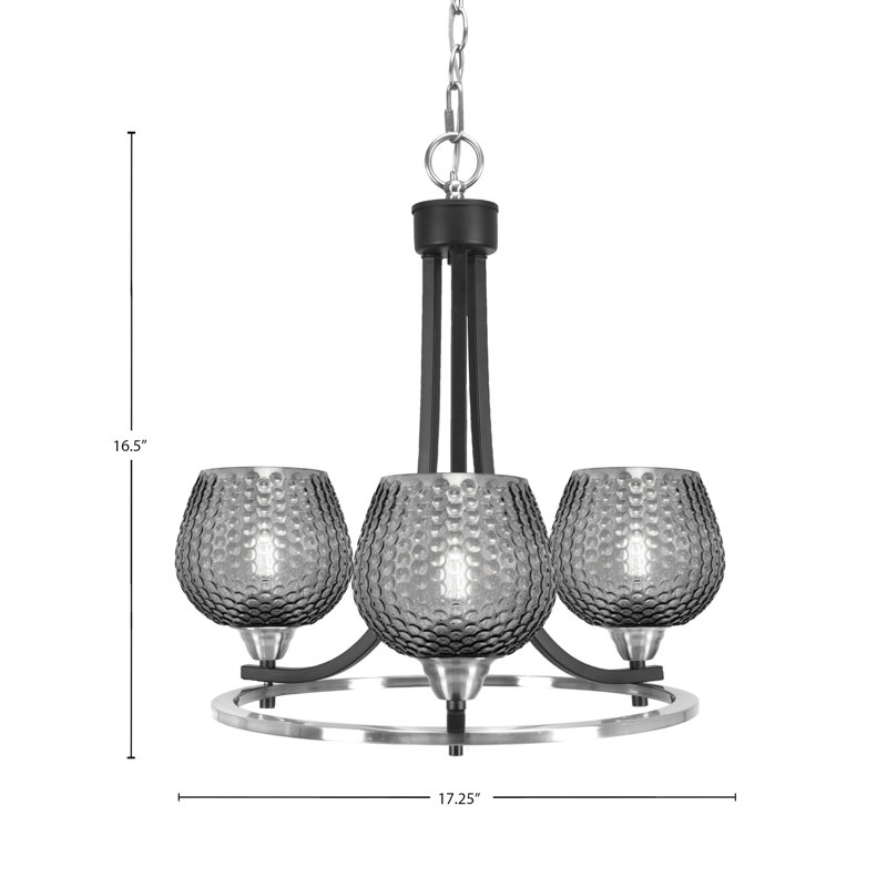 Lustre 3 lumières en verre fumé noir mat et nickel brossé Paramount, Noir mat/nickel brossé, Noir