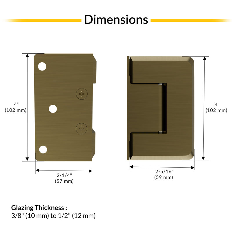 Brixwell C044BBRZ Charnière en laiton pour plaque de support décalée au mur pour épaisseur de verre de 3/8 po à 1/2 po, finition bronze brossé de 4 po de hauteur