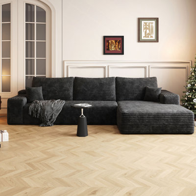 Canapé modulaire 107 po avec méridienne en L 107 po, canapé modulaire moderne avec assise profonde, canapé rembourré pour la chambre à coucher du salon, aucun assemblage requis (tissu en velours côtelé moelleux)