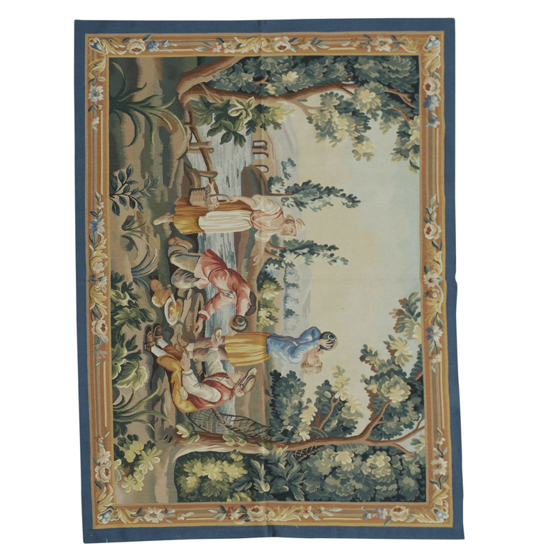 Hand-Knotted High-Quality Blue and Green Area Rug