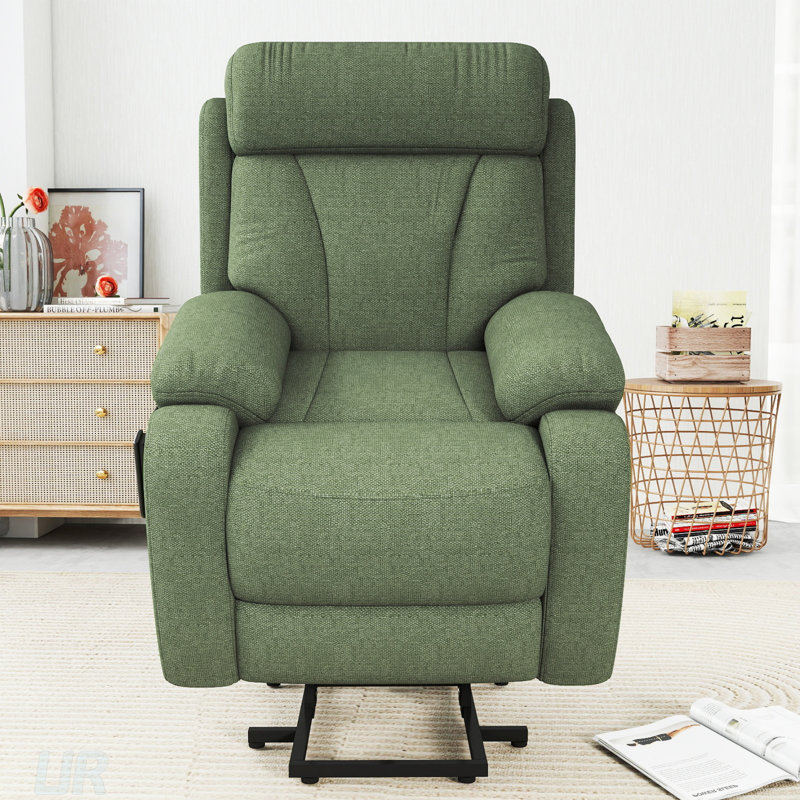 Power Lift Recliner For Elderly With Remote Control, Adjustable Angles, And Side Pocket For Small Spaces, Green Fabric