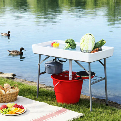 Weather - White Folding Ice Cooler, Multipurpose For Weddings, Parties And Outdoor Fun, Drain Easy Maintenance Portable Cooler Table, Ideal Family Reunions Picnics, 40.6"l X 22"w 32.3"h
