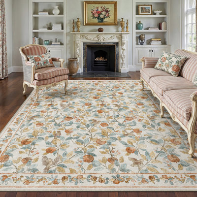 Aurelle Elegant Vintage Pomegranate Area Rug in Beige