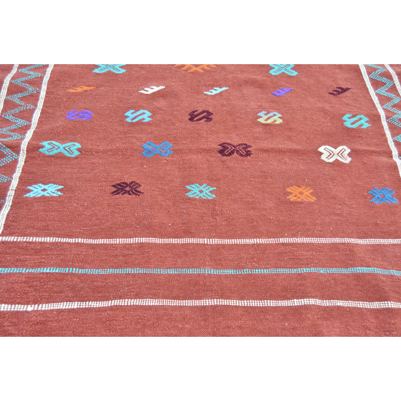 One-of-a-Kind 3'7" X 6'4" 1990s Area Rug Burned Orange/Blue/White