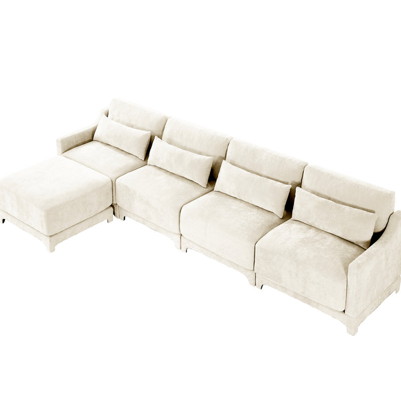 Quatre places avec tissu chenille blanc et mobile, caractéristiques ergonomiques, éponge, idéal pour les salons rembourrés assortis, sièges résilients, différentes pièces convenables