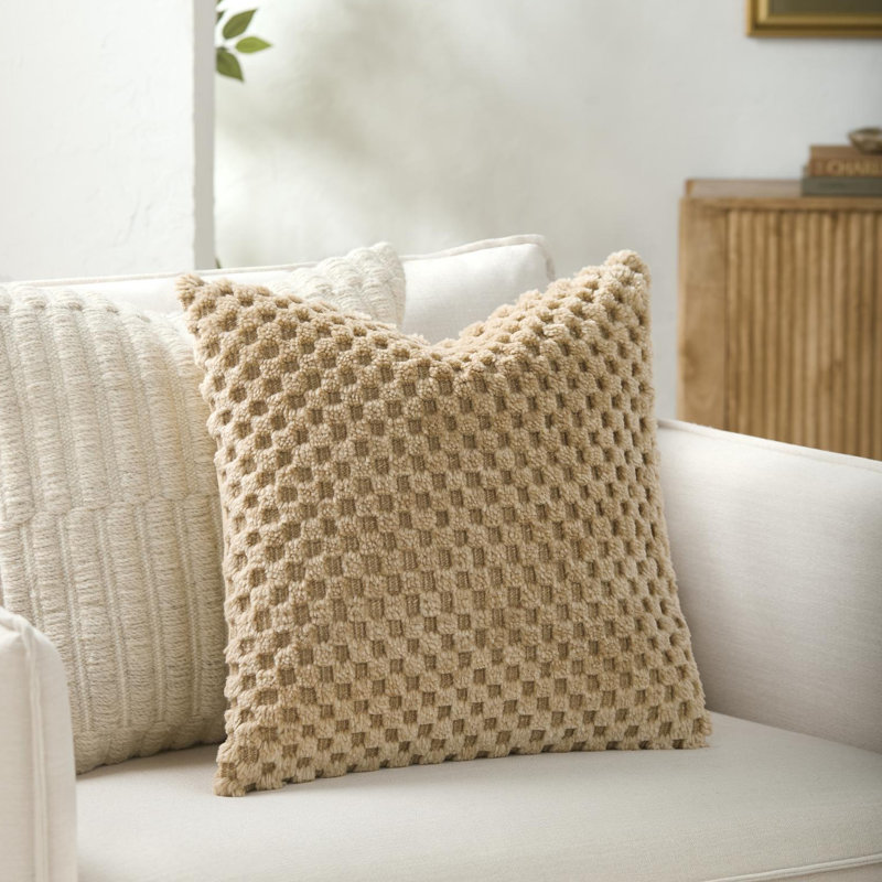 Coussin Novoli, Housse de coussin seulement - sans coussin, Tanné, Carré 18 po