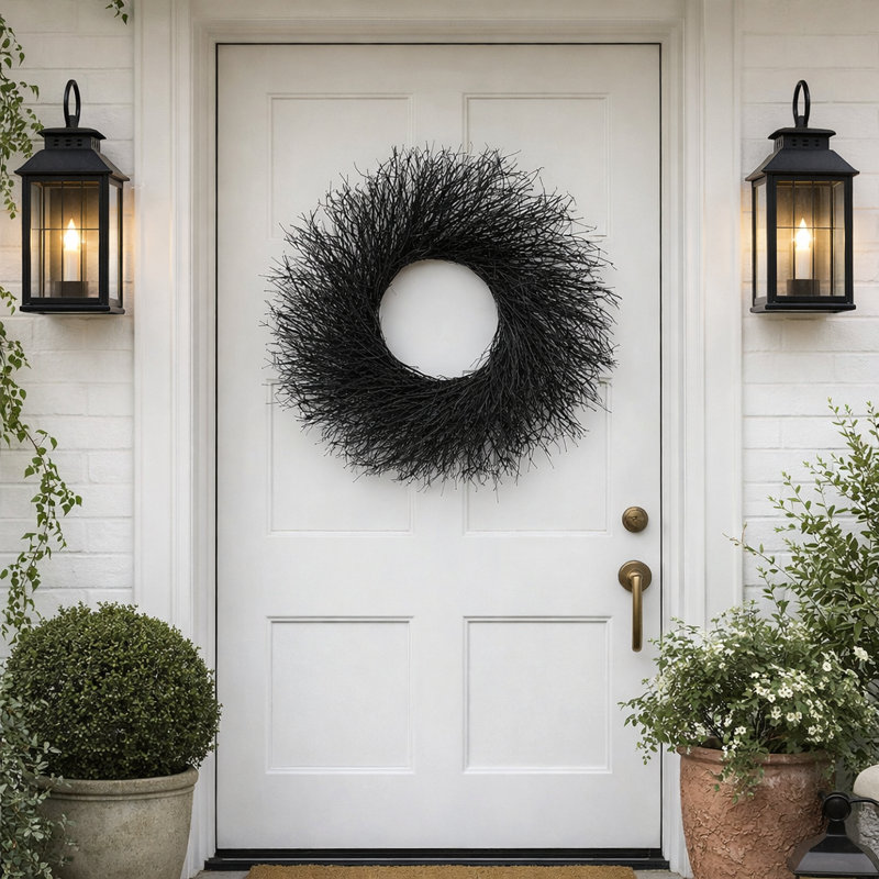 Painted Black Quail Brush Twigs Wreath