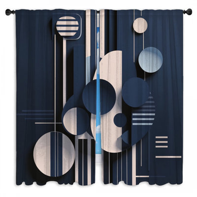 Rideaux de fenêtre à cercles bleus avec formes géométriques transparentes et obscurcissantes - 2 panneaux