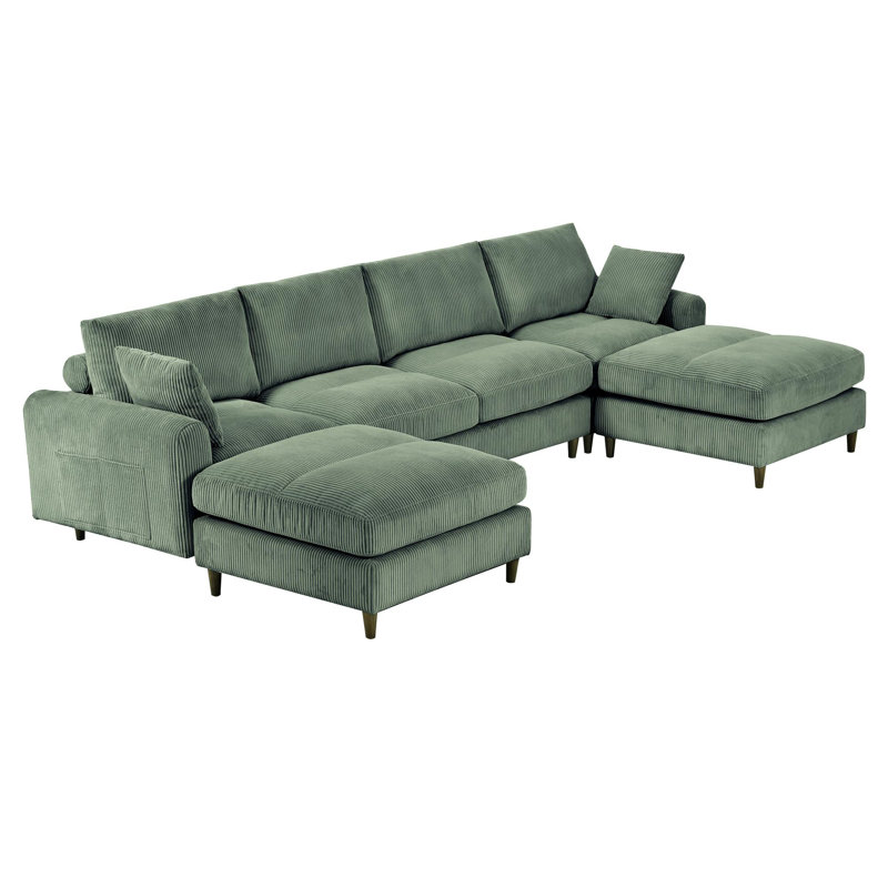 Modern corduroy modular section sofa, Olive Green Corduroy