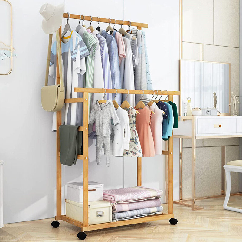Breeza 31.5'' Solid Wood Rolling Clothing Rack