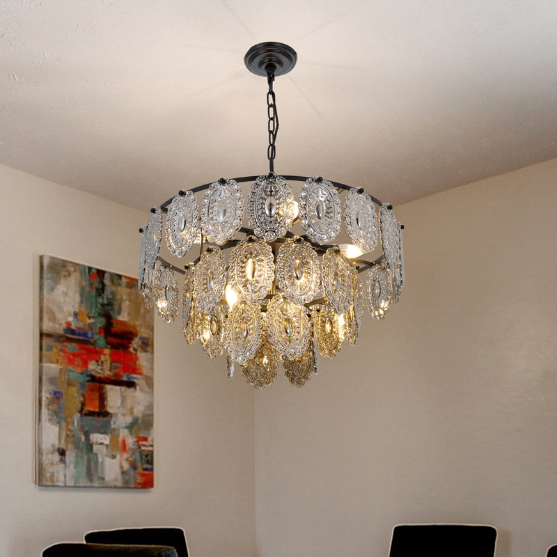 Lustre 8 lumières en cristal rétro avec chaîne réglable