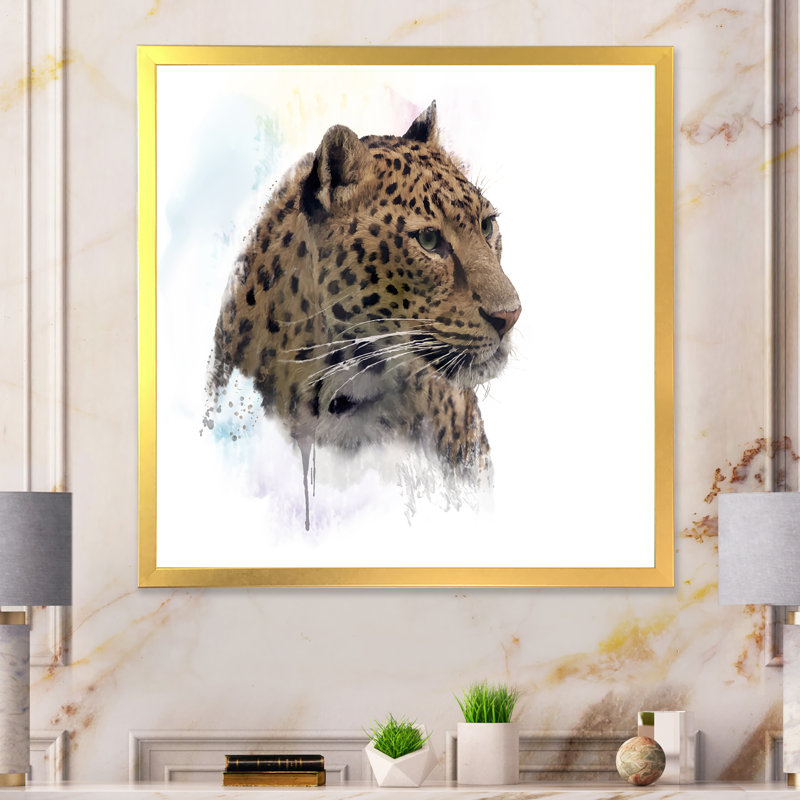 Portrait de léopard - peinture, H 36 po x l 36 po x P 1,5 po, Cadre photo doré