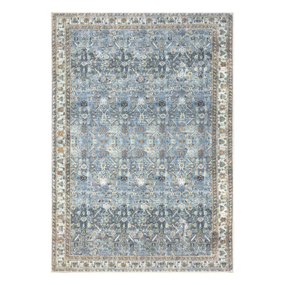 Machine Washable Area Rug - Blue / Beige Rug for Living Room, Bedroom, Dining Room, Kitchen - Ferri