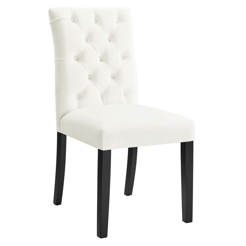 White Velvet Upholstered Dining Chairs with Wood Legs - Set of 2
