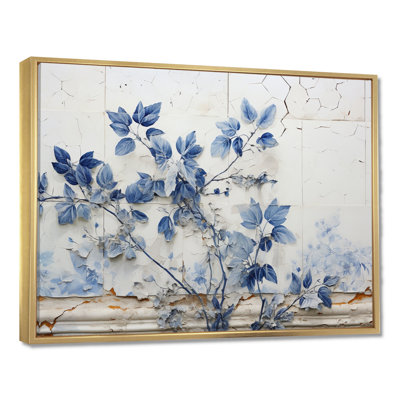 Art mural rétro fleur bleue rétro sur mur blanc