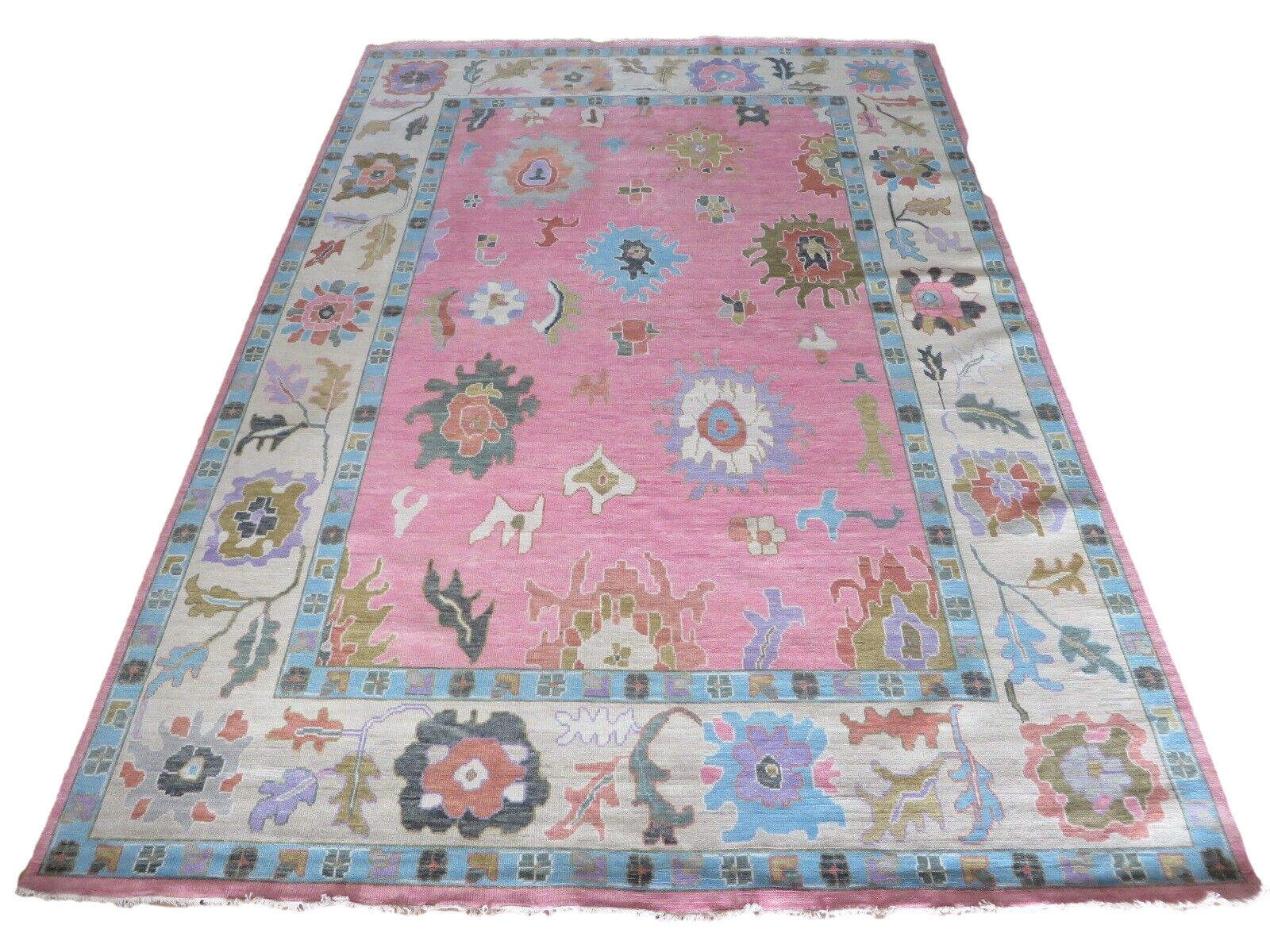 Oriental Rug Galaxy Hand Knotted Pink Colourful Turkish Oushak Oriental ...