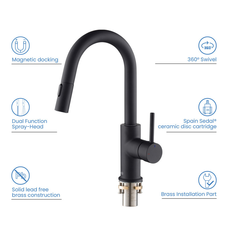 KIBI Luxe Pull Down Kitchen Faucet, Matte Black
