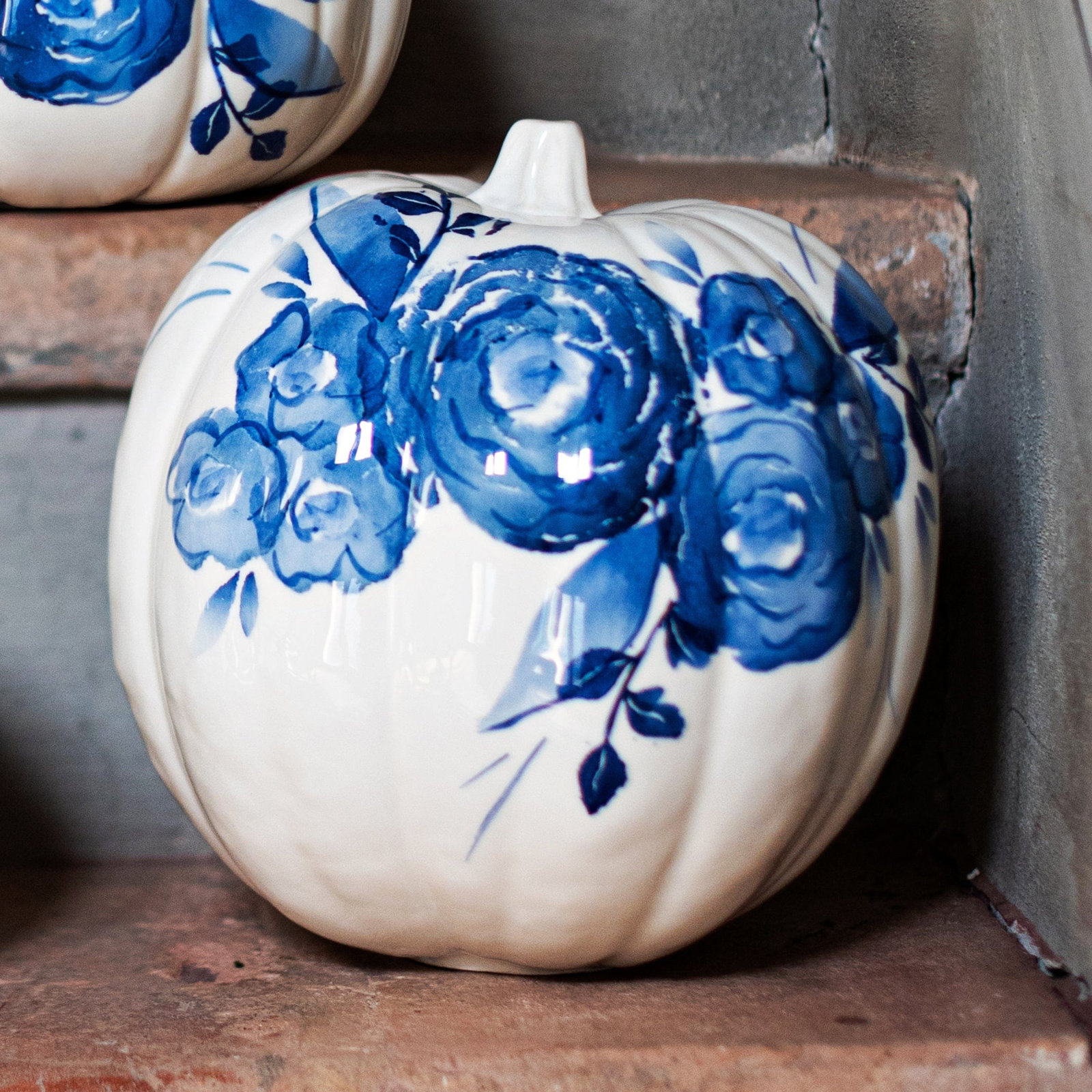 Blue Camellia Tall Ceramic Sculpture