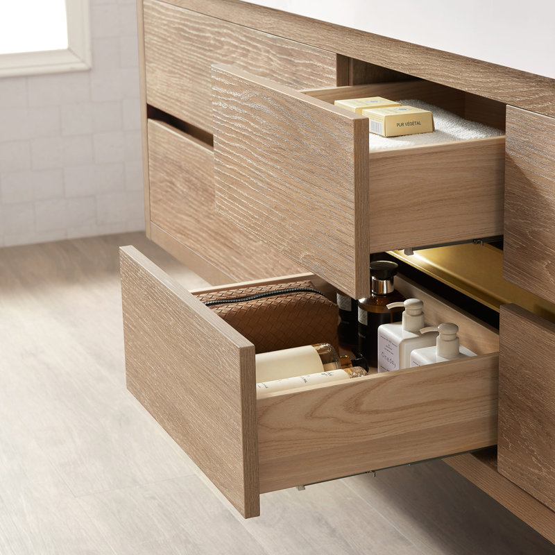 Meuble-lavabo à double cuve en chêne nord-américain avec comptoir en composite Beira