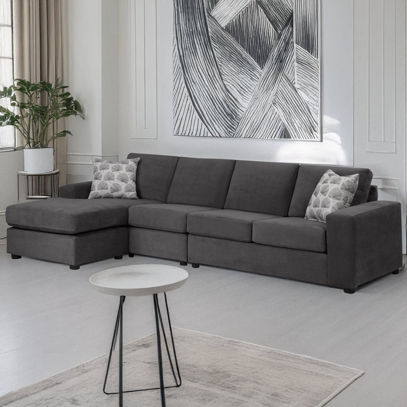 Canapé modulaire en L Birkley, gris (LHF), Orienté à gauche (vu de face), Polyester gris