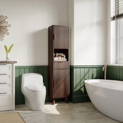 Tall Bathroom Storage Cabinet, 67" Narrow Freestanding Organizer with Fluted Wood Design, 2 Doors and Drawer, Space-Saving Storage for Bathroom, Entryway or Living Room
