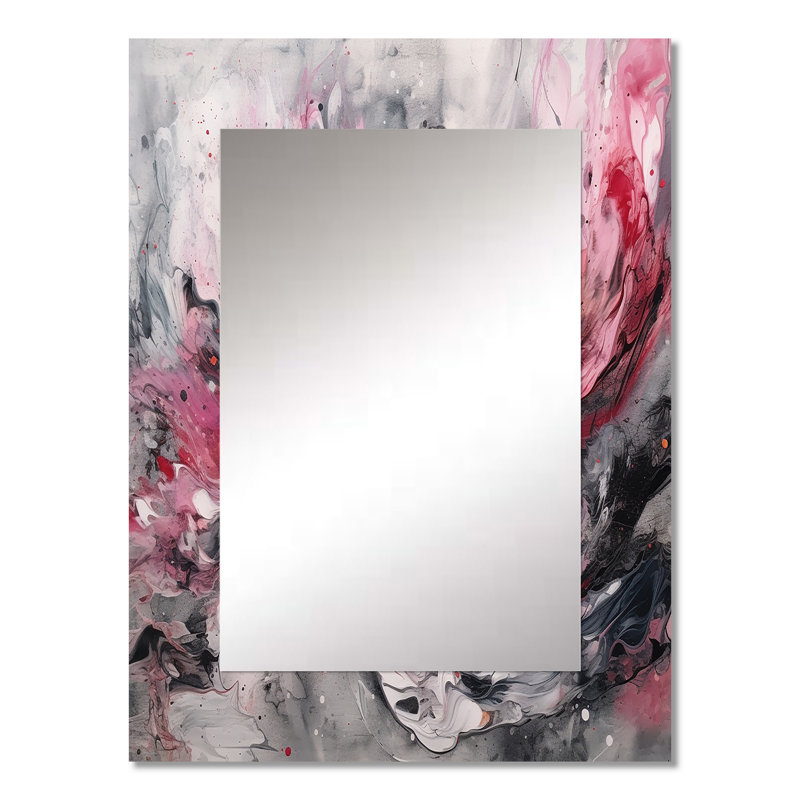 Evolving Shapes In Pink Marble I - miroir géométrique, miroir mural décoratif rose, impression d'art en métal, 32 po x 24 po