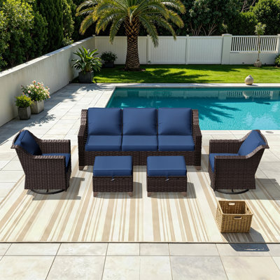 5-Piece Wicker Outdoor Conversation Set – Swivel Chairs & Storage Ottomans for Patio