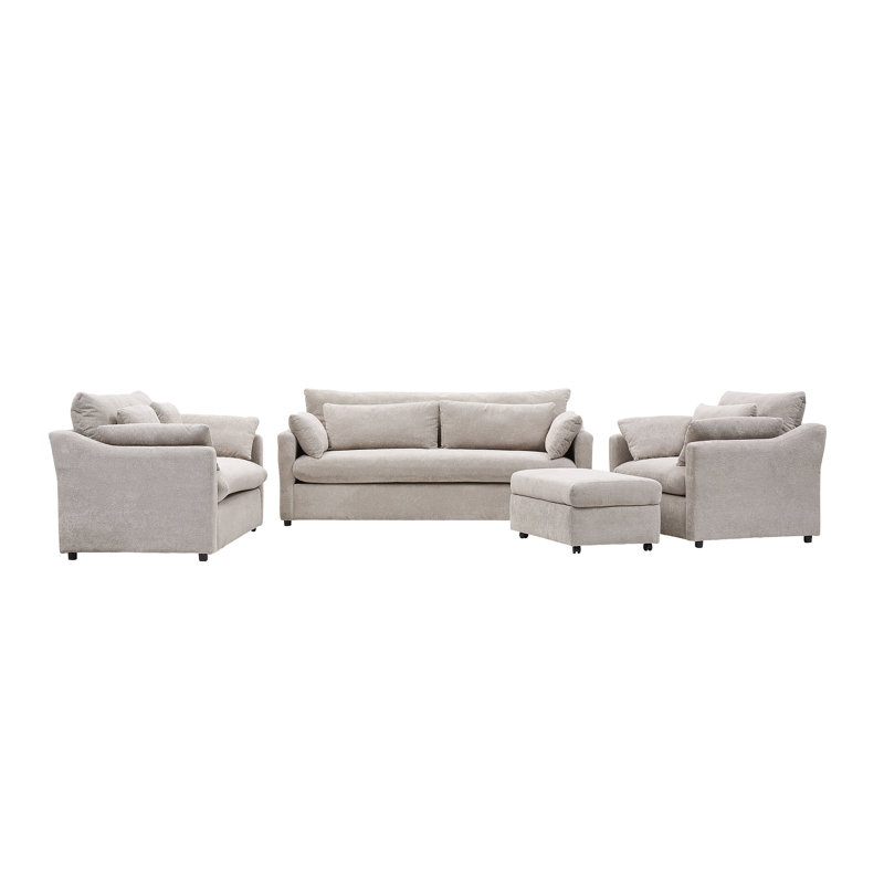 41" Upholstered Rectangular Ottoman - Downy Fawn, Polyester - Downy Fawn